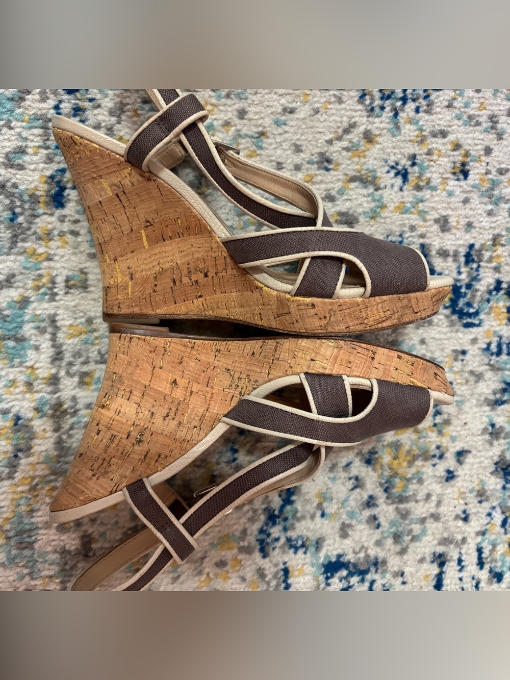 Saks Fifth Avenue Brianna Brown Cork Wedge Sandals - Picture 9 of 10